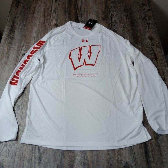 Under Armour NWT Shirt Men's Xlarge White Wisconsin Badgers Long Sleeve Loose - Picture 1 of 7